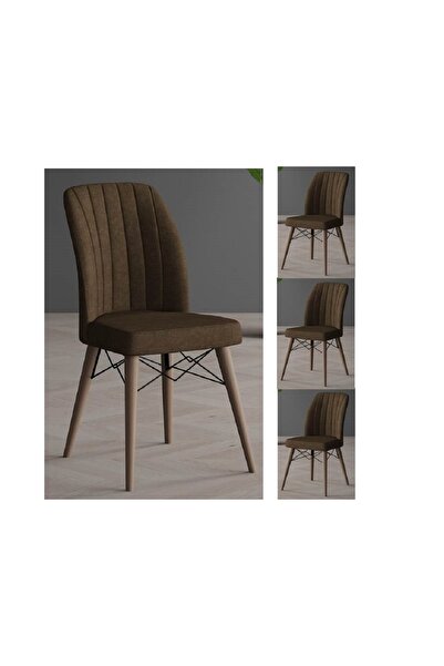 OEM Set of 4 upholstered chairs Kare Gold, metal frame, natural wood legs, te...