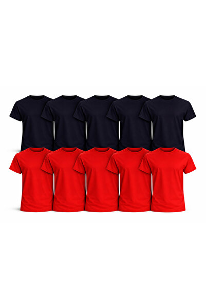 MONOTEE 100% Cotton T-Shirt, Set of 10 Navy Blue and Red T-Shirts for Men, Si...