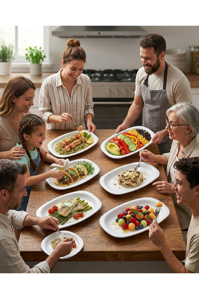 BİODATA Melamine Oval Boat Plate Set 6 Pieces - 28X18 cm - Professional Prese...