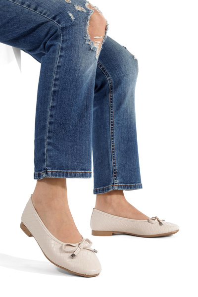 MİNNACE Skin Knitted Mustache Bowknot Round Toe Orthopedic Closed Ballerinas ...