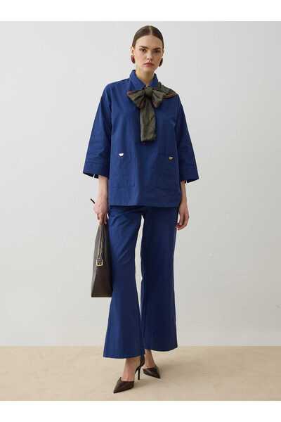 Refka Gabardine Fabric Zippered Suit with Pocket Detail - Navy Blue - Exclusive