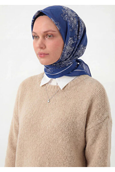 Silk Home Φουλάρι Βισκόζης Βελόρα Τεσσάρων Εποχών Μπαρόκ με Φλοράλ Σχέδιο Μπλ...