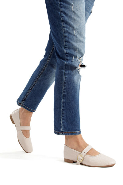 MİNNACE Skin-Colored Knitted Helmet with Round Toe Orthopedic Closed Ballerin...