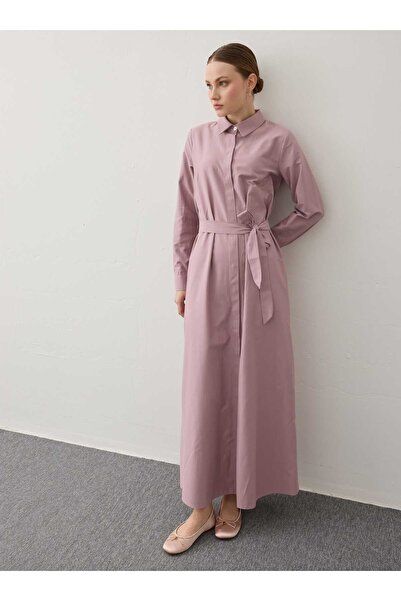 Benin Belted Shirt Dress with Front Patch Detail - Dark Rose -