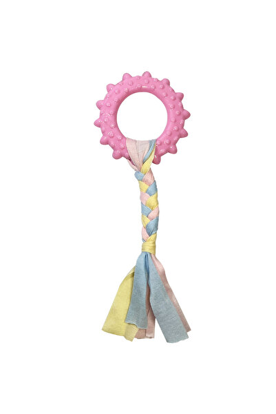 duoguo Dog and cat toy, rubber chewing ring with textile string, 22x8 cm, pul...