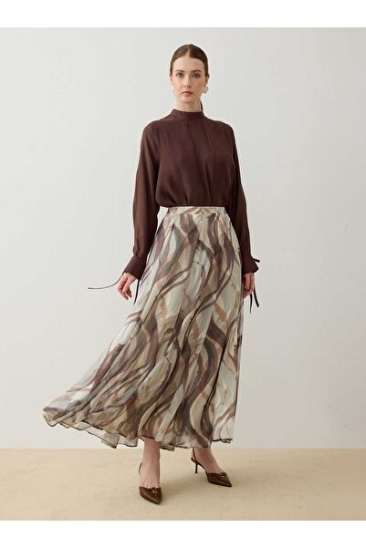 Refka Chiffon Brush Paint Patterned Skirt - Patterned -