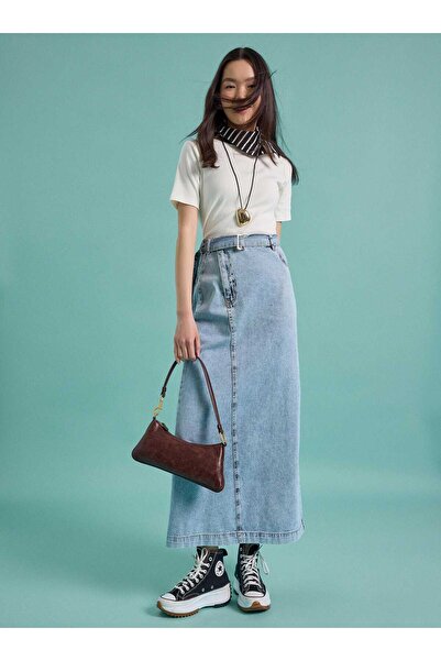 Benin Denim Skirt - Light Navy Blue -