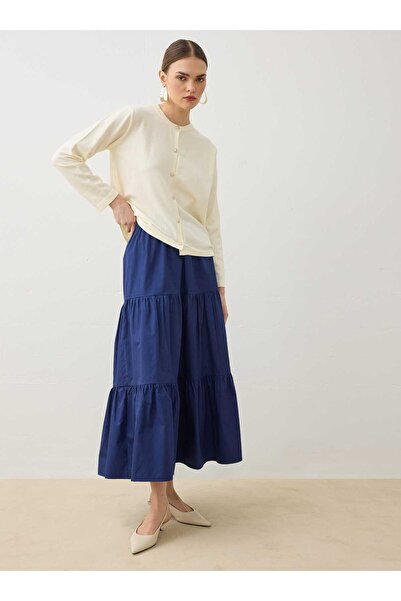 Refka Fusta de bază din poplin cu talie elastică și detaliu pliat - Bleumarin -