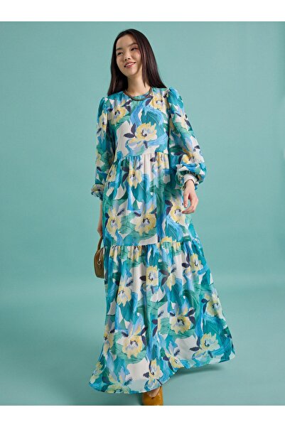 Benin Hijab Dress - Zumrut Cıtır Cicek Pattern -