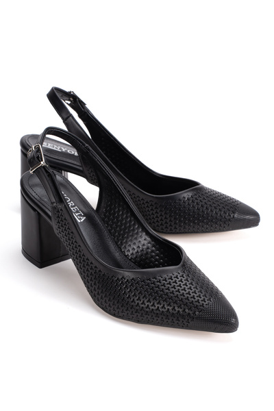 PASSAGE SHOES Women's Leather Open-Back Heeled Shoes 3107 Black
