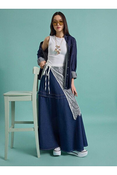 Benin Denim Skirt - Navy Blue -