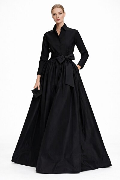 UNTIMELY Black Maxi Stylish Shirt Dress with Belt Detail