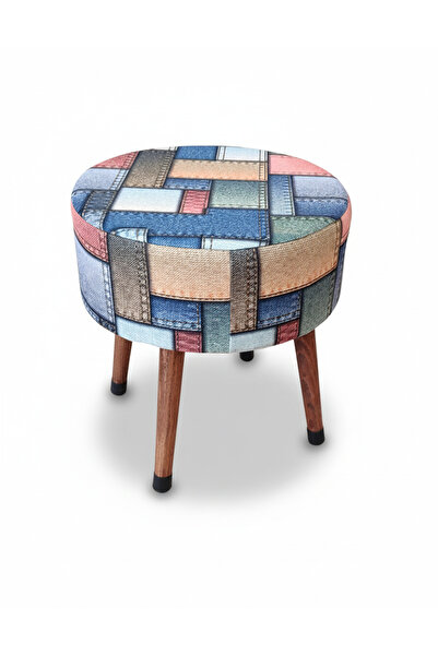 ustaagac Etna Patchwork Yama İşi Desenli El Yapımı Puf – Ahşap Ayaklı Dekorat...
