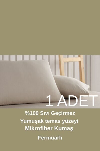 sevilya Bej Renkli Mikro Fermuarlı Su Geçirmez Sıvı Geçirmez Yastık Alezi Yastık Koruyucu