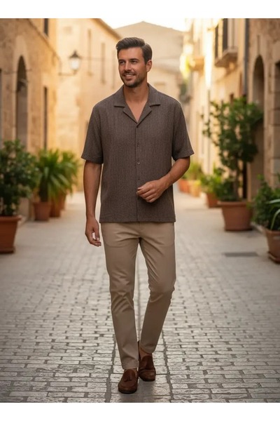 CANMODA Men's Textured Fabric Brown Premium Shirt - 2724