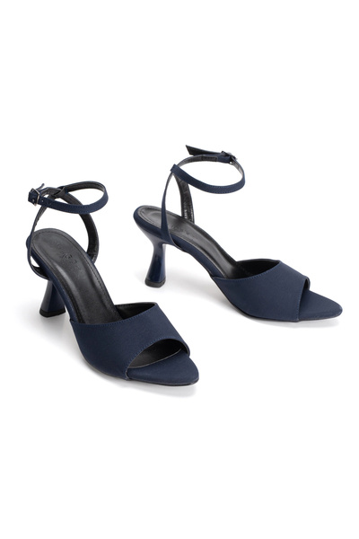 MFT AYAKKABI Women's 7 cm Heeled Single Strap Shoes Navy Blue