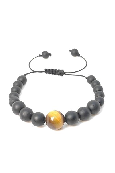 LADIN DOGALTAŞ Cat's Eye Matte Obsidian Knitted Bracelet