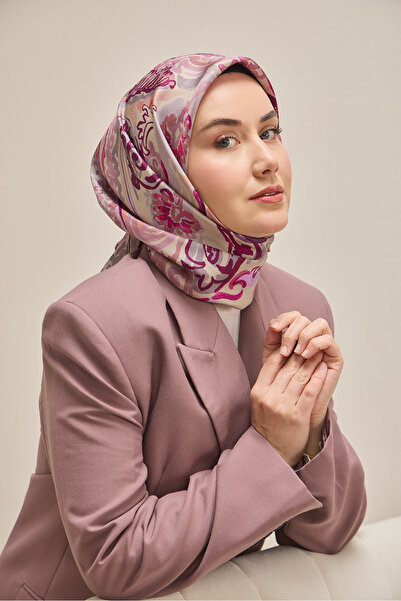 Silk Home Twill Silk Scarf 11512-36 Art Pattern Magenta