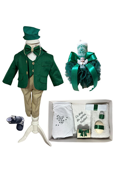 Your Baby Store Set complet pentru botez baiat Ianis – verde costumas, pantof...