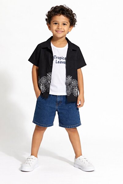 İray Lü Summer Suit Shirt T-Shirt Shorts Combination Tropical Patterned Comfo...