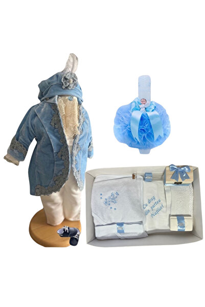 Your Baby Store Set complet botez baiat deosebit Fabian- blue cu costumas, bo...