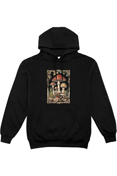 HoinarClothing Hoinar Clothing Black Unisex Hoodie with Mushroom Print - Musc...