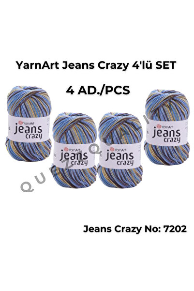 Yarnart Yarn Art Jeans Crazy El Örgü Ipi 7202 Punch Ipi Set de 4