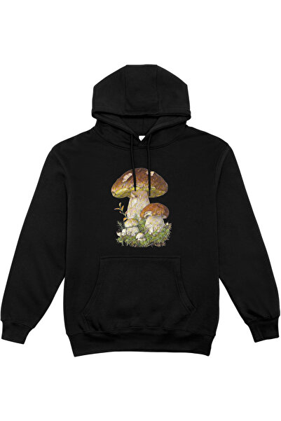 HoinarClothing Black unisex sweatshirt with mushroom print - Snail Bite