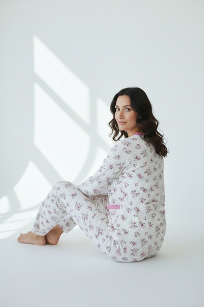 BİLGENS BUTİK Spring and Summer 100% Cotton Mom Pajama Set