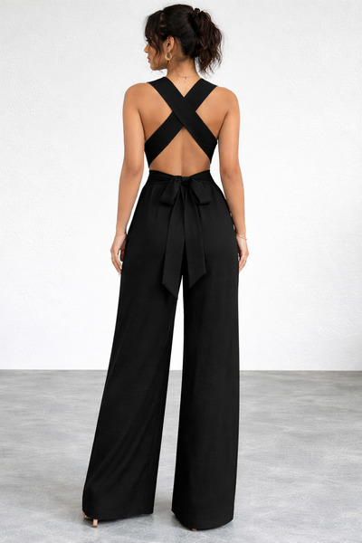 MERİDE Kadın askılı halka detaylı arkadan çapraz tulum