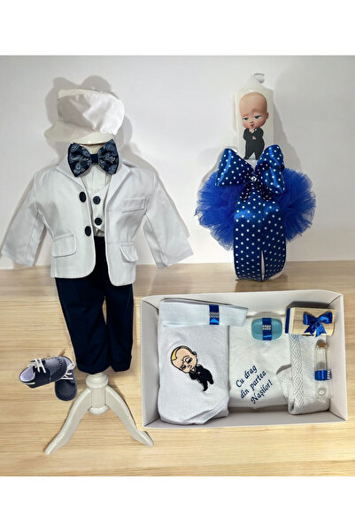 Your Baby Store Set complet pentru botez baiat Ianis – alb cu tematica Bebe Sef