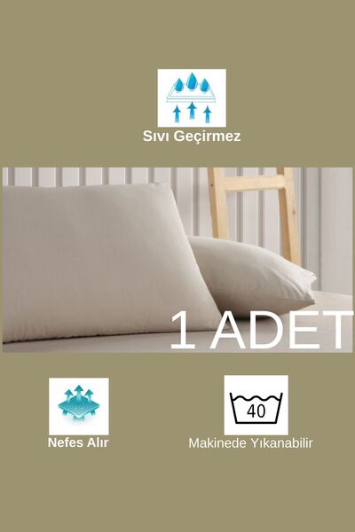 sevilya Beige Colored Micro Zippered Waterproof Liquid-Proof Pillow Cover Pil...