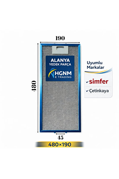 HGNM E Trading 190x480 mm Simfer Çetinkaya Uyumlu Aspiratör Davlumbaz Yağ Fil...
