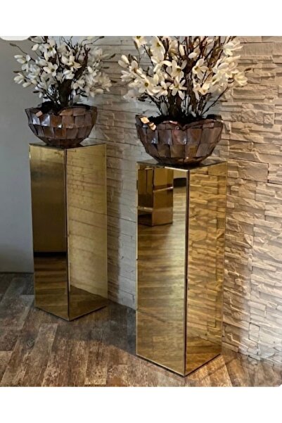 LUXURY VİLLA LUXURY KOMPLE GOLD AYNALI DEKORATİF 2Lİ SÜTUN 20X20 YÜKSEKLİK 70CM