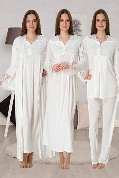 Effortt 4-Piece Maternity Pajama Set |   Breastfeeding-Friendly Nightgown, Dr...