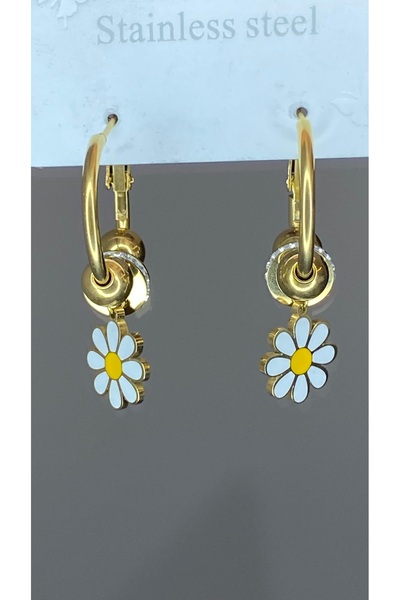 SELUVİA Steel Hoop Daisy Zircon Stone Dangle Flower Gold Earrings – Stylish, ...