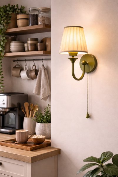 Limon 3D Desing Khaki Wall Sconce |   Decorative Modern Bedside Lamp, Chain Lighting E27 - Electric