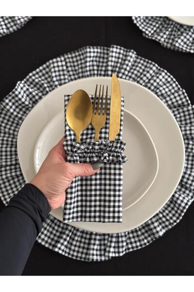 KaiAtelier 6-Piece Sea Linen Fabric 3-Compartment Spoon Holder with Ruffle De...