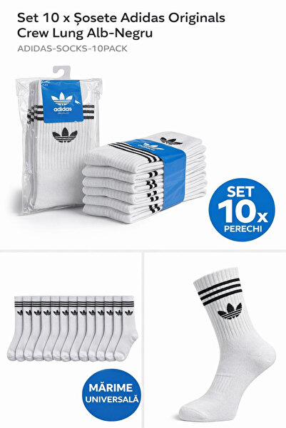 Urban Set of 10 pairs of long Adidas Crew socks, brand Black and White, unive...