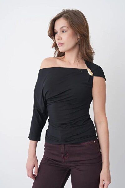 Park Karon Women's Boat Neck Gathered Shoulder Detail Accessory Design Modal ...