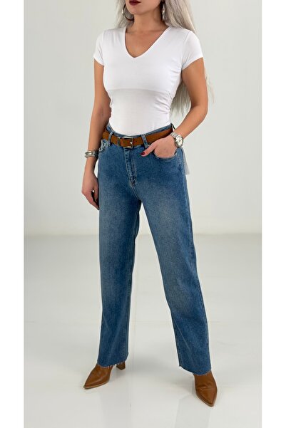 KAROL Mavi Yüksek Bel Straight Fit Kadın Jean Pantolon