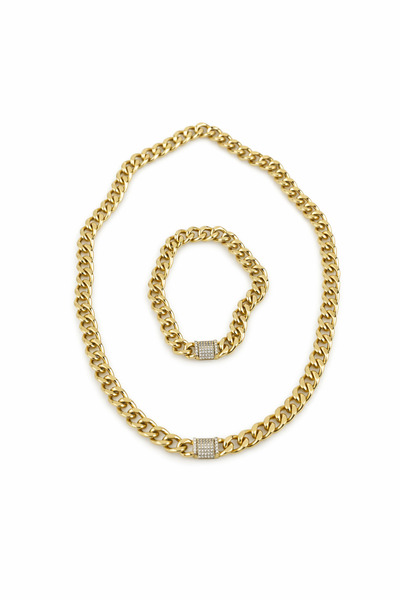 Sacha Accessories Yassı Zincir Zirkon Taş Detaylı Kolye Bileklik Seti