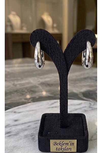 BEKLEMİN TAKILARI Women's Silver Color Tarnish-Resistant Steel Curved Hoop Ea...