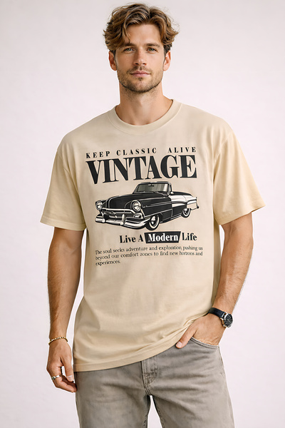ArtYus Vintage Car Printed Unisex Oversize T-Shirt – Retro Vehicle Themed Gra...