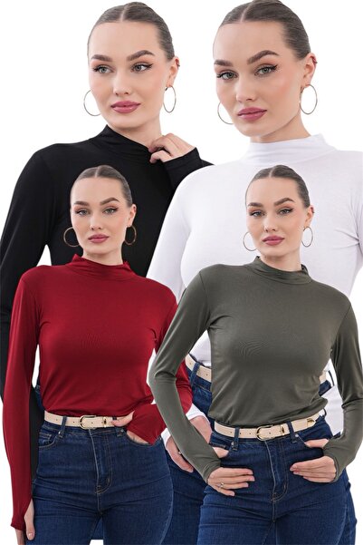 bykombincim %100 VİSKON KUMAŞ Kadın Parmak Detaylı Body 4'LÜ KOMBİN her gün f...