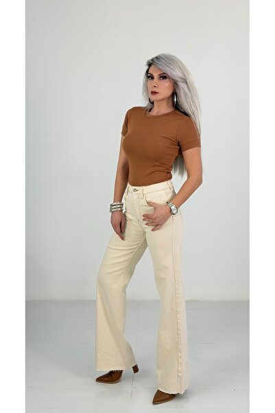 KAROL Kahve Basic Bisiklet Yaka Slim Fit Kadın Tişört