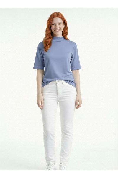 Neden Tekstil Women's Half Turtleneck Short Sleeve Blouse