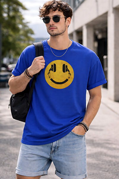 ArtYus Smile Headphones Printed Unisex Oversize T-Shirt – Modern Emoji Graphi...