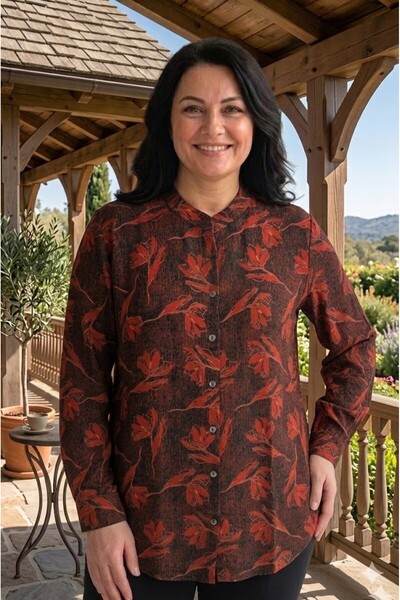 elma abone قميص نسائي كبير الحجم بأزرار من الفيسكون