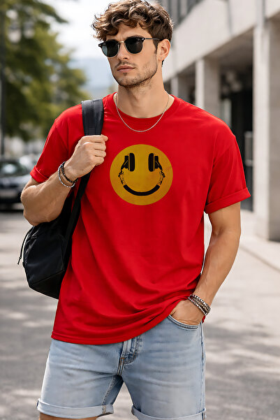 ArtYus Smile Headphones Printed Unisex Oversize T-Shirt – Modern Emoji Graphi...